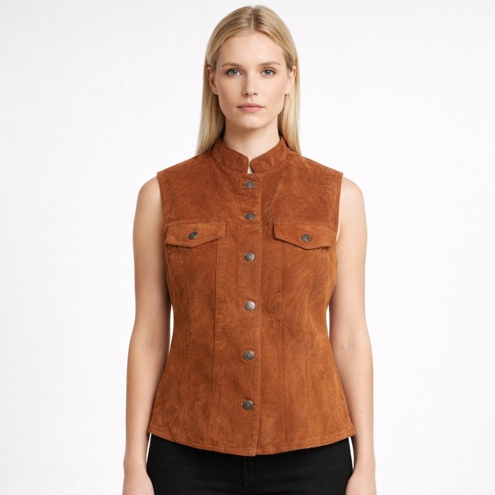 Harold's Rust Brown Suede Sleeveless Button Vest
